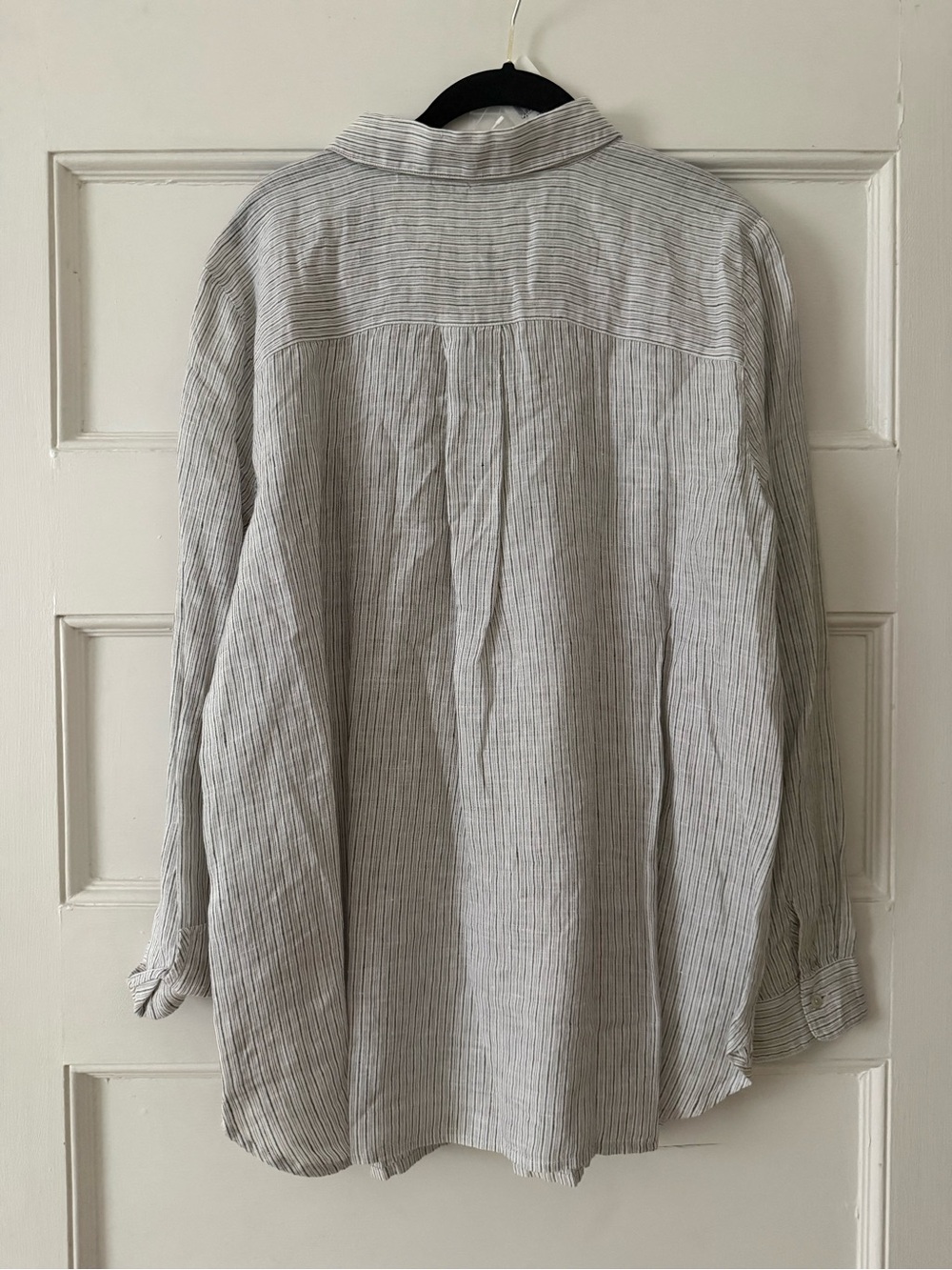 NWT Eileen Fisher Gray Stripe Linen Button-Down Shirt L - Picture 4 of 4
